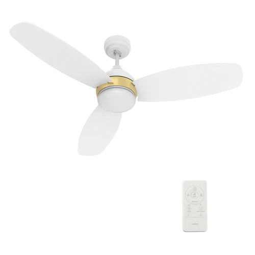 Carro - HOBART 48 inch 3-Blade Smart Ceiling Fan with LED Light Kit & Remote- White/White (Gold Detail)