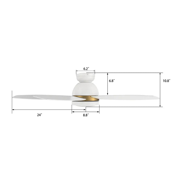 CARRO - GRANVILLE 48 inch 5-Blade Flush Mount Smart Ceiling Fan with LED Light Kit & Remote- White/White (Gold Detail)
