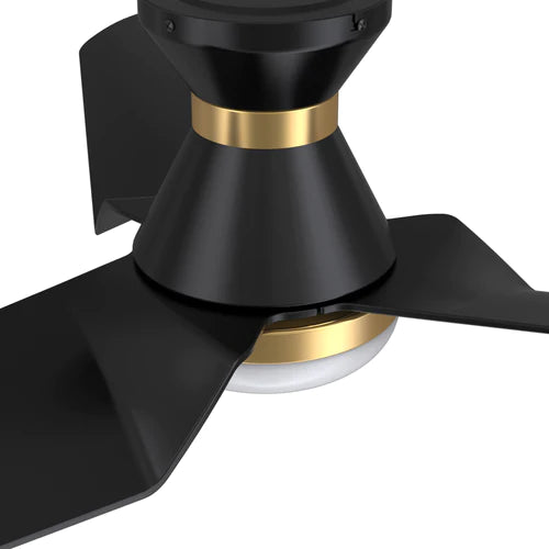 Carro - KREIS 52 inch Flush Mount 3-Blade Smart Ceiling Fan with LED Light Kit & Remote - Black/Black (Gold Detail)