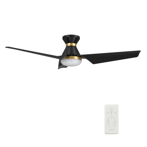 Carro - KREIS 52 inch Flush Mount 3-Blade Smart Ceiling Fan with LED Light Kit & Remote - Black/Black (Gold Detail)