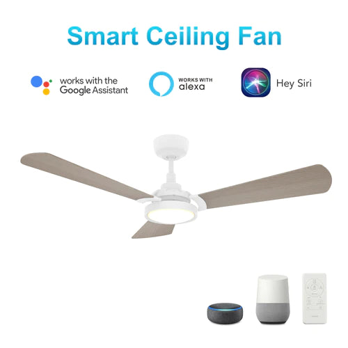Carro - BRISA 52 inch 3-Blade Smart Ceiling Fan with LED Light & Remote Control - White/Light Wood