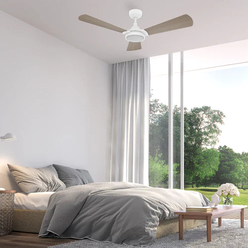 Carro - BRISA 52 inch 3-Blade Smart Ceiling Fan with LED Light & Remote Control - White/Light Wood