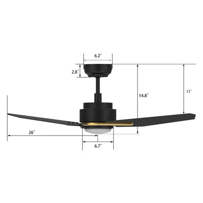 CARRO - TRACER 52 inch 3-Blade Smart Ceiling Fan with LED Light Kit & Remote Control- Black/Black (Gold Detail)
