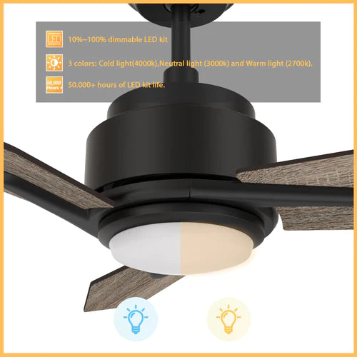 Carro - TRACER 52 inch 3-Blade Smart Ceiling Fan with LED Light Kit & Remote Control- Black/Barnwood