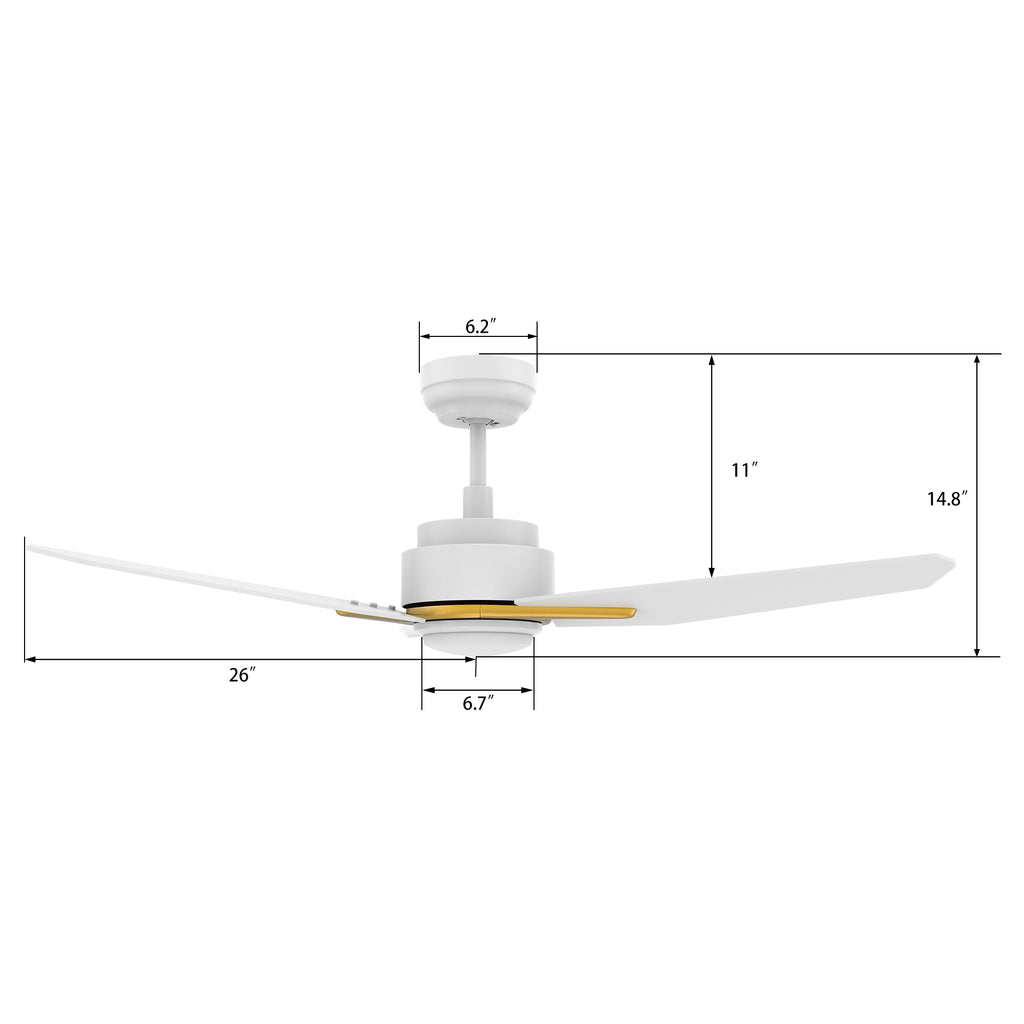 CARRO - TRACER 52 inch 3-Blade Smart Ceiling Fan with LED Light Kit & Remote Control- White/White (Gold Details)