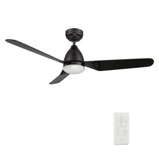 CARRO - TOULON 52 inch 3-Blade Smart Ceiling Fan with LED Light Kit & Remote- Black/Black