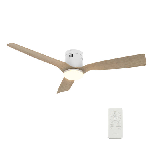 CARRO - SPEZIA 52 inch 3-Blade Flush Mount Smart Ceiling Fan with LED Light Kit & Remote - White/Light Wood