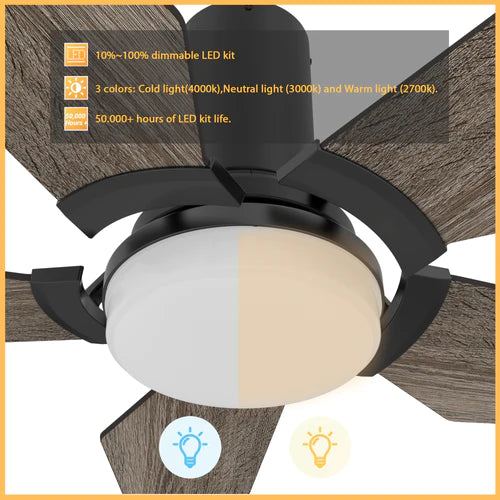 Carro - WOODROW 52 inch Flush Mount 5-Blade Smart Ceiling Fan with LED Light Kit & Remote - Black/Barnwood