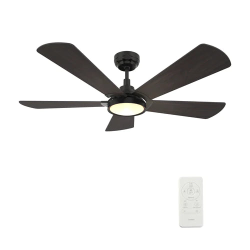 Carro - WINSTON 52 inch 5-Blade Smart Ceiling Fan with LED Light Kit & Remote Control- Black/Walnut Wood