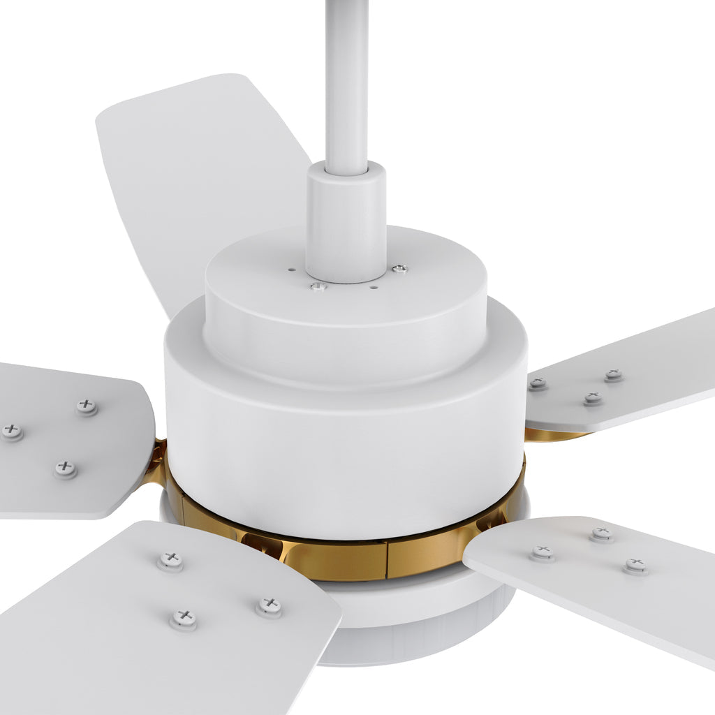 CARRO  - PEYTON 52 inch 5-Blade Smart Ceiling Fan with LED Light Kit & Remote Control- White/White (Gold Details)