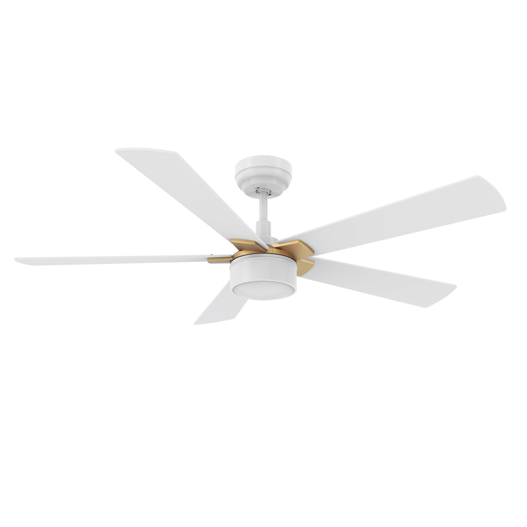 CARRO  - STOCKTON 52 inch 5-Blade Smart Ceiling Fan with LED Light Kit & Remote Control- White/White (Gold Details)