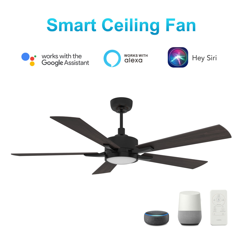 CARRO  -  APPLETON 52 inch 5-Blade Smart Ceiling Fan with LED Light Kit & Remote Control- Black/Wood Finish (Reversible Blades)