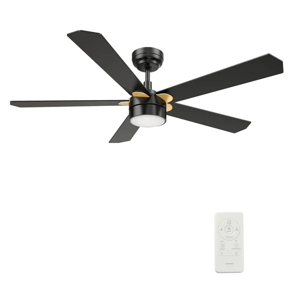 CARRO - TARRASA 52 inch 5-Blade Smart Ceiling Fan with LED Light Kit & Remote Control- Black/Black (Gold Details)