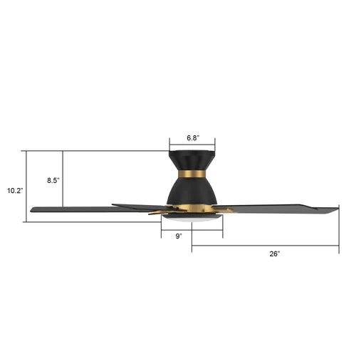 Carro - ESPEAR 52 inch Flush Mount 5-Blade Smart Ceiling Fan with LED Light Kit & Remote - Black/Black (Gold Detail)