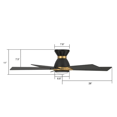Carro - ASCENDER 52 inch 5-Blade Flush Mount Smart Ceiling Fan with LED Light & Remote Control - Black/Black (Gold Detail)