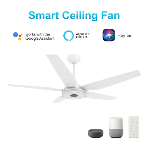 Carro - ELIRA 52 inch 5-Blade Smart Ceiling Fan with LED Light Kit & Remote - White/White