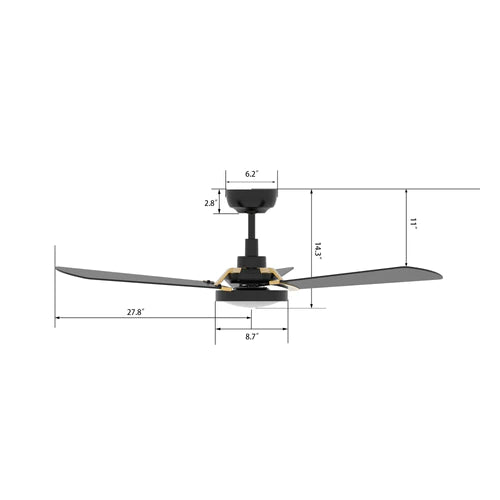 Carro - BRISA 56 inch 3-Blade Smart Ceiling Fan with LED Light & Remote Control - Black/Black (Gold Detail)