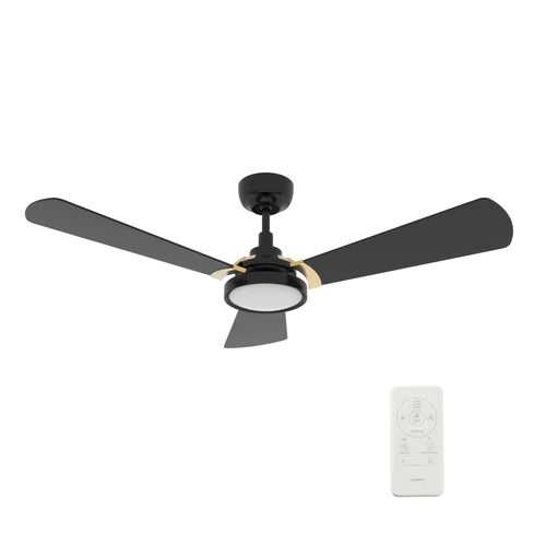 Carro - BRISA 56 inch 3-Blade Smart Ceiling Fan with LED Light & Remote Control - Black/Black (Gold Detail)