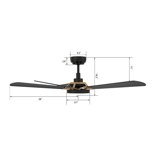 Carro - WINSTON 56 inch 5-Blade Smart Ceiling Fan with LED Light Kit & Remote Control- Black/Black (Gold Detail)
