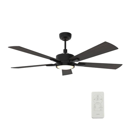 ﻿Carro - APPLETON 56 inch 5-Blade Smart Ceiling Fan with LED Light Kit & Remote Control- Black/Wood Finish (Reversible Blades)