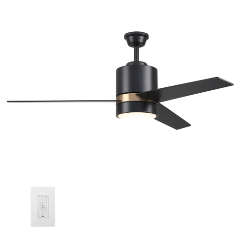 Carro - RAIDEN 52 inch 3-Blade Smart Ceiling Fan with LED Light Kit & Smart Wall Switch - Black/Black (Gold Detail)