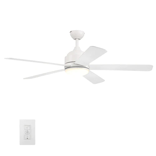 Carro - SIMOY 52 inch 5-Blade Smart Ceiling Fan with LED Light Kit & Wall Switch - White/White & Light Wood (Reversible Blade)