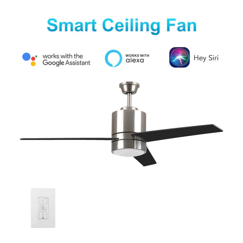 Carro - RAIDEN 52 inch 3-Blade Smart Ceiling Fan with LED Light Kit & Smart Wall Switch - Silver/Black & Light Wood (Reversible Blades)