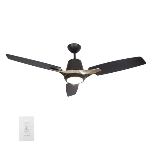 Carro - EUNOIA 52 inch 3-Blade Smart Ceiling Fan with LED Light Kit & Wall Switch - Brushed Nickel/Black
