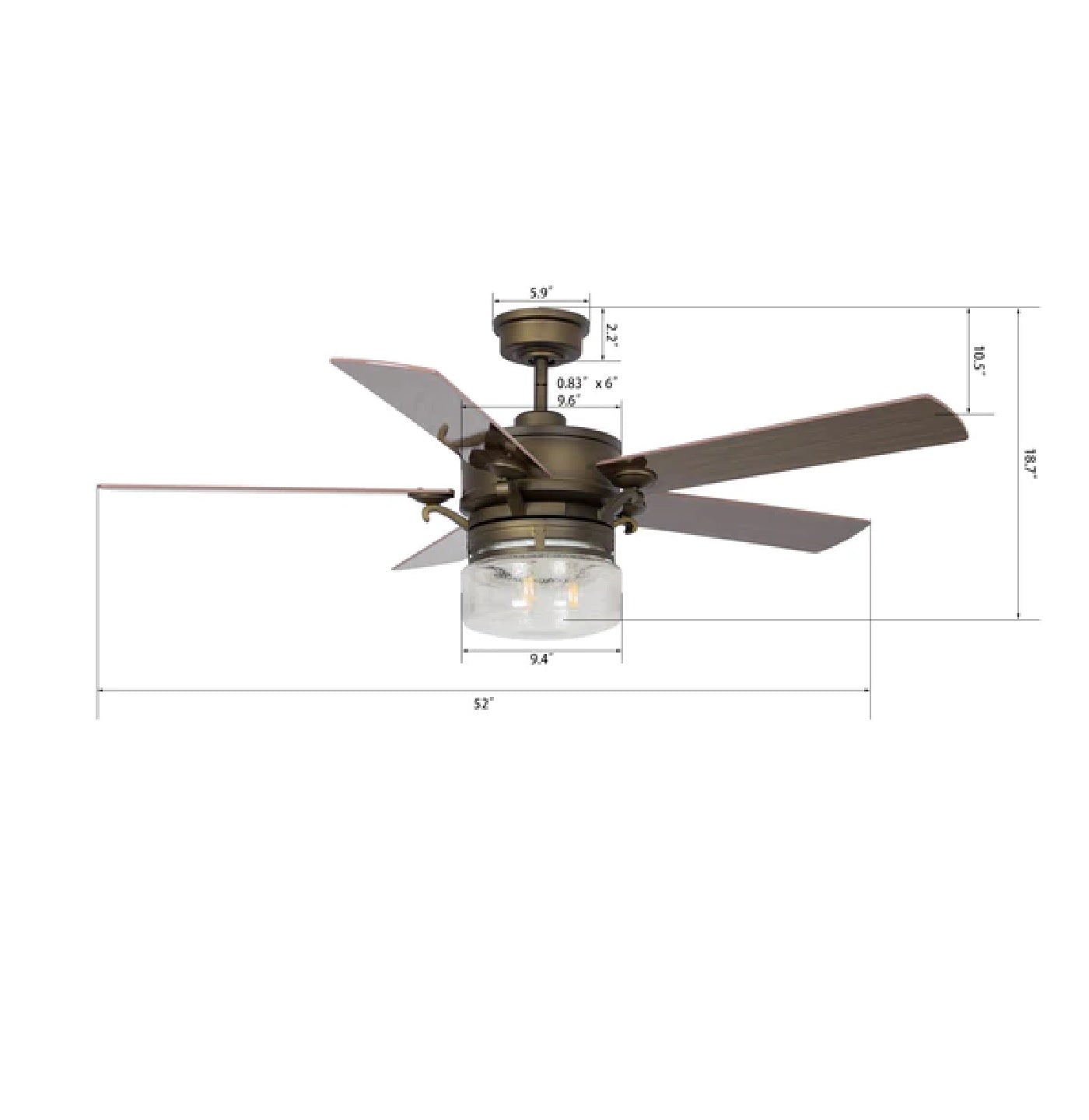 Carro - ALEXIA 52 inch 5-Blade Smart Ceiling Fan with Smart Wall Switch- Oil Rubbed Bronze/Dark Wood & Cherry Wood (Reversible Fan Blades)