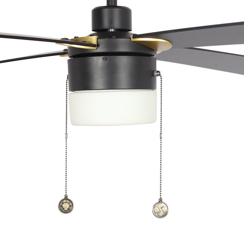 Carro - AMALFI 52 inch 4-Blade Ceiling Fan with Pull Chain - Black/Black (Gold Detail)