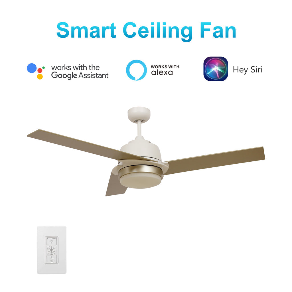 CARRO -  AERYN 52 inch 3-Blade Smart Ceiling Fan with Wall Switch - White/Champagne